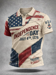 Men's Independence Day USA Flag Print Casual Patriotic Polo