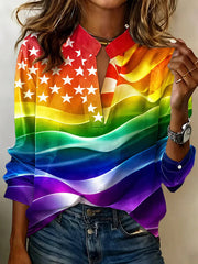 Women's Pride Month Rainbow Flag Printed Cotton-Linen Top