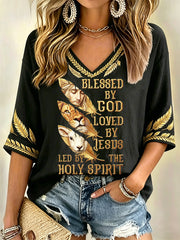 Women's Christian Print V-Neck shirt