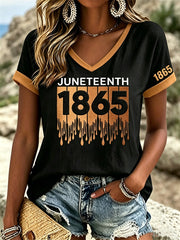 Women's Juneteenth Print Casual V-Neck Tee