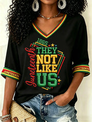 Women's Juneteenth They Not Like Us Since 1865 Print Casual V-Neck Tee