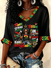 Women's Juneteenth 1865 Print Casual Waffle T-shirt