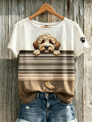 Women's Peeking Poodle Dog & Paw Print Print short-sleeved T-shirt