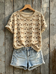 Women's Lovely Dog With Heart Art Pattern Print Short-sleeved T-shirt