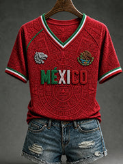Women's Mexico Football Lover Art V-neck Off-shoulder Short Sleeve T-shirt