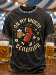 Herren-Oktoberfest‑T-Shirt mit Wurst‑Witzen‑Print, lässig geschnitten