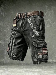 Men's Retro Independence Day Art Washed Cargo Shorts