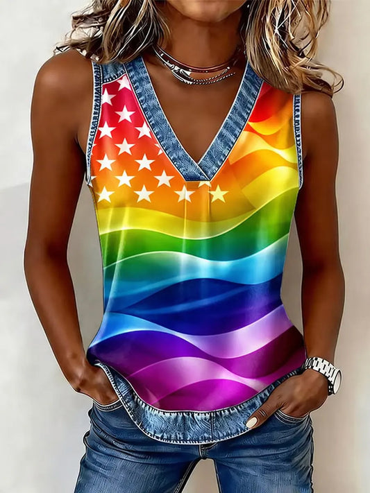 Women's Pride Month Rainbow Flag Printed Vest