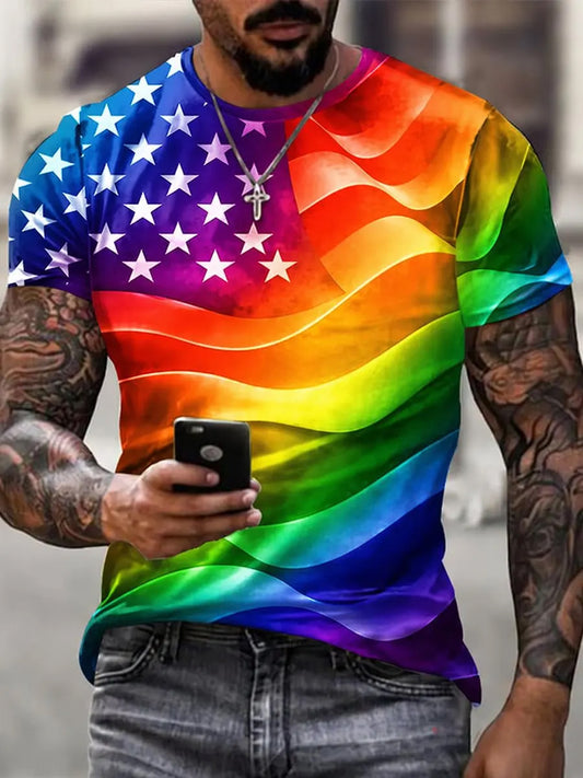 Men's Pride Month Rainbow Flag Printed  Short Sleeve T-shirt
