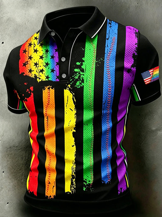 Men's Pride Month Rainbow Flag Printed Short Sleeve Top
