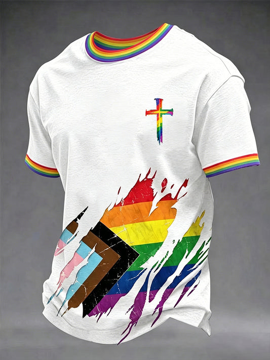 Men's Pride Month Rainbow Flag Printed Short Sleeve T-shirt