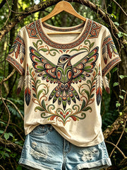 Women's Casual T-Shirt with North American Indigenous Bird Totem Design