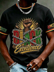 Men's Juneteenth Black Excellence Power Fist Print Casual Short Sleeve T-shirt