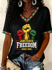 Women's Juneteenth Print V-Neck Tee