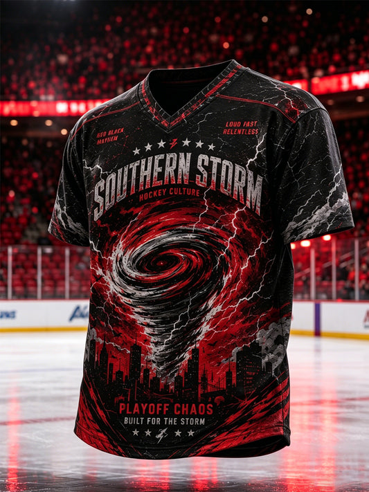 Men's Gift For Ice Hockey Fans Print Casual V-Neck Tee