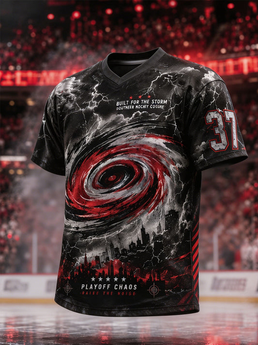 Men's Gift For Ice Hockey Fans Print Casual V-Neck Tee
