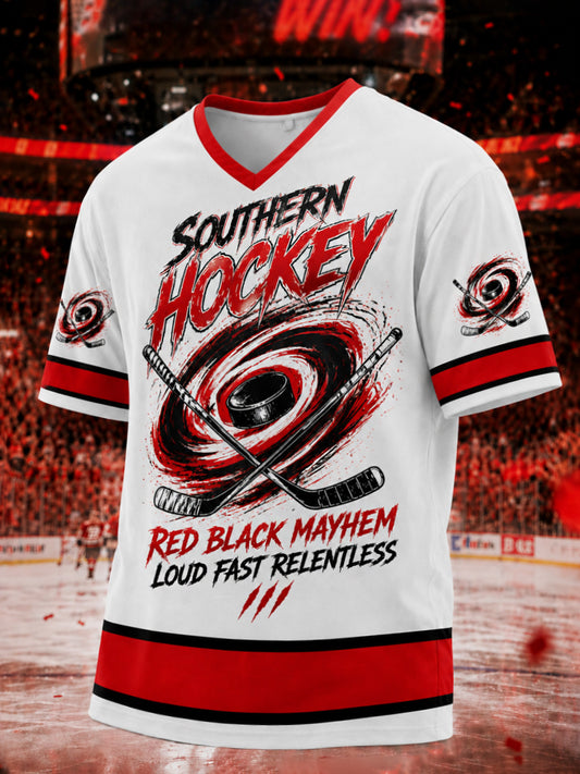 Men's Gift For Ice Hockey Fans Print Casual V-Neck Tee