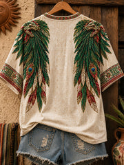 Women's Mexico Pride Art Printed Linen T-shirt