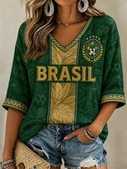 Women's Gift For Football Fans Print Casual V-Neck Tee