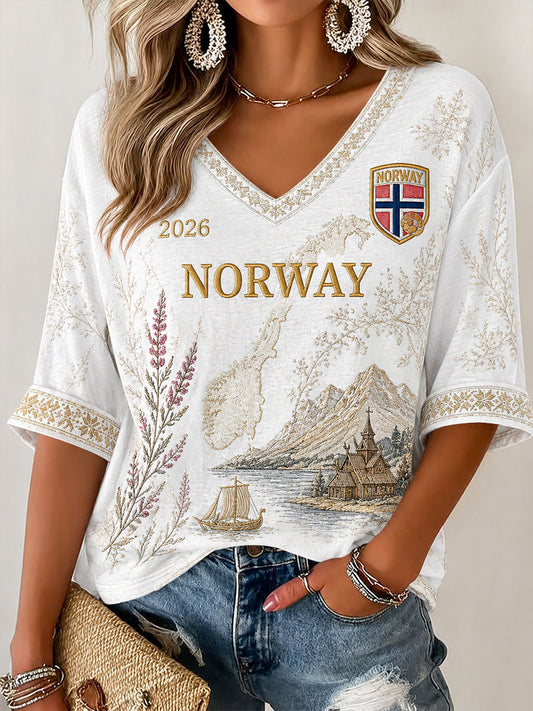 Women’s Norway Football Print Casual T-Shirt