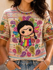 Women's Mexico Guelaguetza Lele Doll Art Printed T-shirt