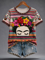 Women's Guelaguetza Mexico Lele Doll Art Printed T-shirt