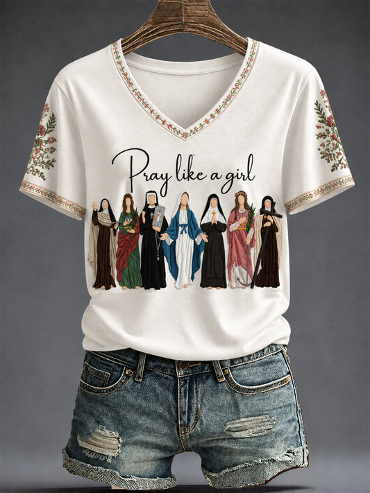 Women's Faith Printed V-neck T-shirt
