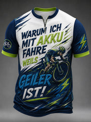 Men's WARUM ICH MIT AKKU FAHRE WEIL'S GEILER IST Zip Short Sleeve T-Shirt