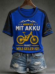 Women's WARUM ICH MIT AKKU FAHRE WEILS GEILER IST Short-sleeved T-shirt