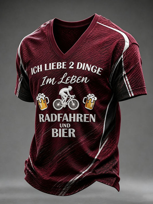 Men's ICH LIEBE 2 DINGE Im Leben RADFAHREN UND BIER V-neck T-shirt