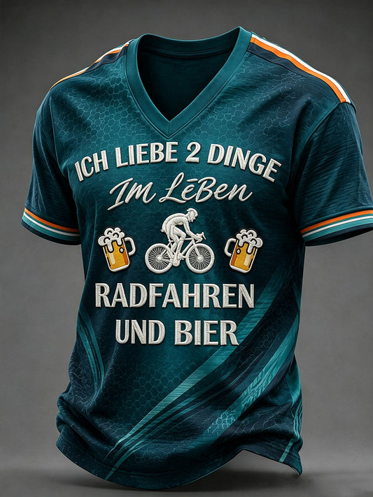Men's ICH LIEBE 2 DINGE Im Leben RADFAHREN UND BIER V-neck T-shirt