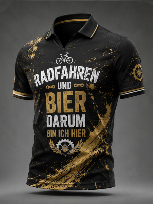 Men's RADFAHREN UND BIER DARUM BIN ICH HIER Zip Up Short Sleeve