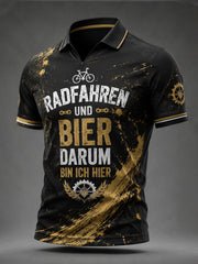 Men's RADFAHREN UND BIER DARUM BIN ICH HIER Zip Up Short Sleeve