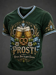 Herren-Oktoberfest Prost! Bedrucktes Freizeit-T-Shirt mit V-Ausschnitt