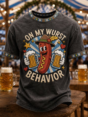 Herren-Oktoberfest‑T-Shirt mit Wurst‑Witzen‑Print, lässig geschnitten