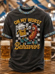 Herren-Oktoberfest‑T-Shirt mit Wurst‑Witzen‑Print, lässig geschnitten