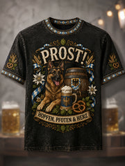 Herren-Witziger Deutscher Schäferhund Oktoberfest Prost! Bedrucktes Freizeit-T-Shirt