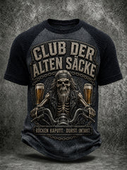 Herren-Freizeit-T-Shirt mit witzigem Slogan-Druck und Waffelstruktur