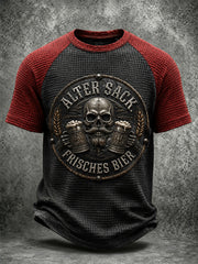 Herren-Freizeit-T-Shirt mit witzigem Slogan-Druck und Waffelstruktur