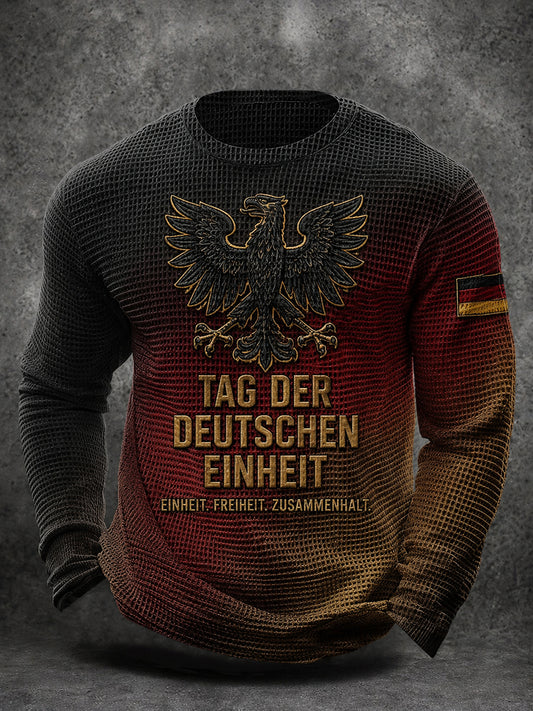 Herren-Tag der Deutschen Einheit-Print-Waffelpiqué-Langarm-T-Shirt