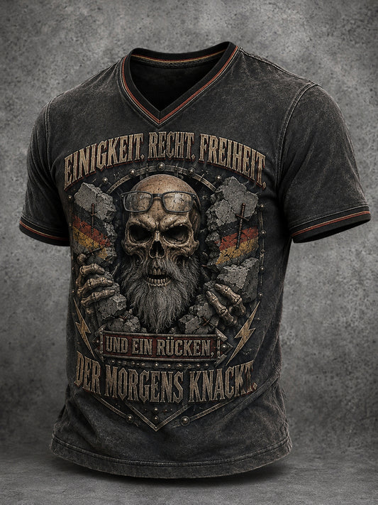Herren Tag der Deutschen Einheit Lustiger Slogan Print T-Shirt mit V-Ausschnitt